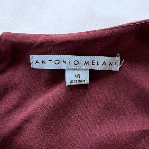 Antonio Melani Sleeveless Split Neck Knee Length Pencil Dress in Burgundy Sz 14 - Picture 5 of 11